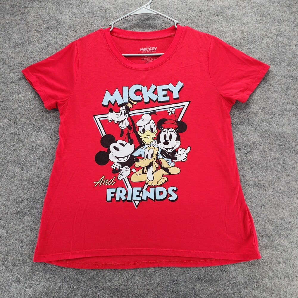 Disney Mickey and Friend Shirt Womens Juniors XL Short Sleeve Red